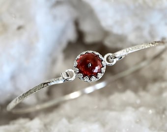Natural Garnet Royal Bangle - January Birthstone Bracelet in Sterling Silver or 14K Gold Filled