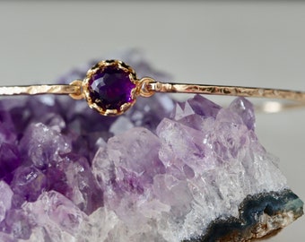 Amethyst Royal Skinny Bangle | 14Kt Gold Filled or Sterling Silver February Birthstone Gift | Dainty Natural Amethyst Jewelry Birthday Gift