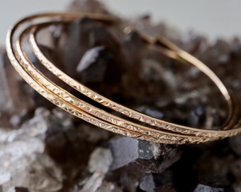 The Open Bangle | 14Kt Gold Filled, Sterling Silver  Hammered Dainty Stacking Bracelets | Boho Gold Cuffs Gifts for Her