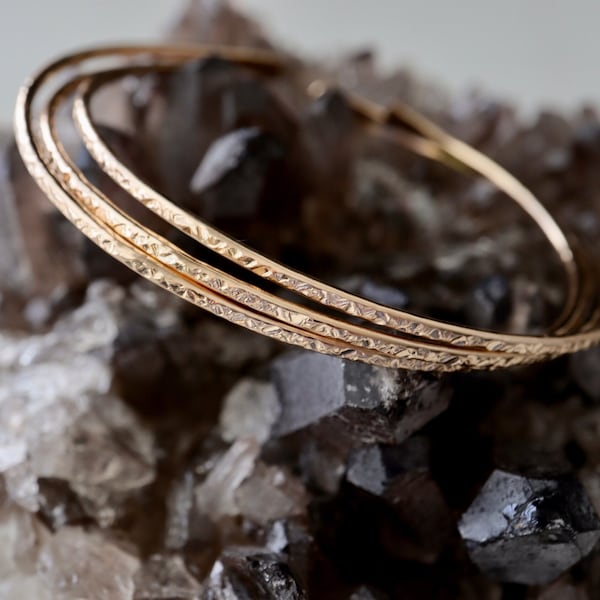 The Open Bangle | 14Kt Gold Filled, Sterling Silver  Hammered Dainty Stacking Bracelets | Boho Gold Cuffs Gifts for Her