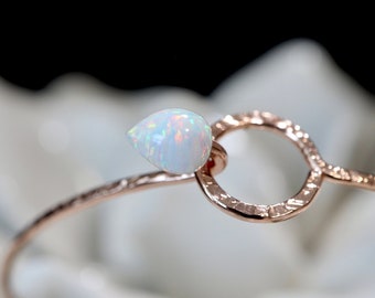 NEW Opal Aero Bangle | October Birthstone Birthday Gift | Sacral Chakra Gift | Delicate 14Kt Gold Fill, Sterling Silver Teardrop Bracelet