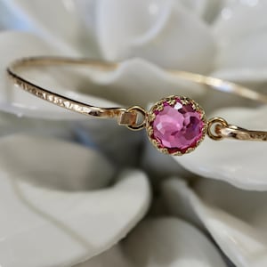 3 Ct Pink Tourmaline Royal Clasp Bangle | October Birthstone Gift | Sterling Silver or 14Kt Gold Filled Jewelry | 8th Wedding Anniversary