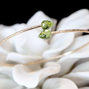 NEW Peridot Teardrop Bypass Bracelet | 14K GF or Sterling Silver August Birthday Birthstone Bangle | August Twins Push Present for Mom