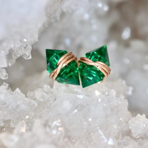 Emerald Geo Stud Earrings - 14k Solid Gold, Gold-Filled, Sterling Silver May Birthstone Studs