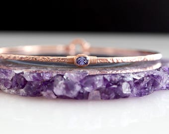 Tanzanite Signature Bangle - December Birthstone Bracelet available in Yellow Gold, Rose Gold and Sterling Silver