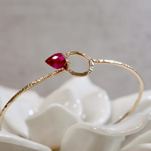 Dainty Ruby Aero Bangle - July Birthstone Bracelet in 14k Gold Filled and Sterling Silver