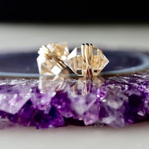 2 Ct Clear Quartz Geo Studs | April Birthstone | Natural Raw Quartz Earrings | Bridal Earrings | Herkimer Shaped Diamond Studs for Her