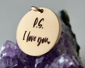 PS I Love you Charm or Pendant | 16MM Personalized 14K GF or Sterling Silver Charm or Pendant for Him or Her | Customize the Back