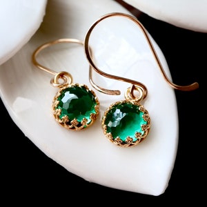 NEW Emerald Royal Earrings | 14Kt Gold Filled or Sterling Silver May Birthstone Birthday Jewelry Gift | Lab Created Green Emerald Earrings