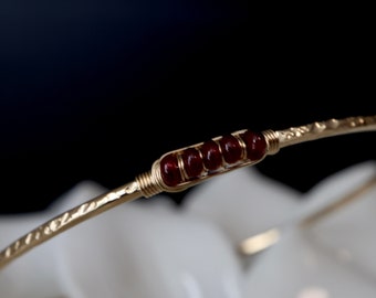 READY TO SHIP Ruby Quint Bangle | July Birthstone Jewelry Gift for Her | 14K Gold Filled Genuine Ruby Bracelet | New Mother Push Gift