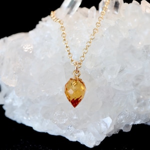 NEW Tiny Citrine Inverted Teardrop Necklace | 14Kt Gold Filled or Sterling Silver November Birthstone Jewelry | Citrine Pendant Gift for Her