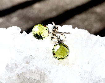 4.75 TCW Peridot Orb Studs | Faceted Gem Post  Earrings | August Birthstone Birthday Gift | 16th Anniversary | 14Kt Gold Filled or Sterling