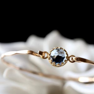 Aquamarine Royal Bangle - March Birthstone Bracelet in Sterling Silver or 14K Gold Filled