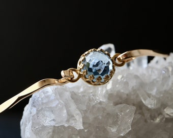 3 Ct Aquamarine Royal Clasp Bangle  | 14k Gold Fill, Sterling Bracelet March Birthstone Gift for Her | Mothers Gemstone Jewelry | March Bday