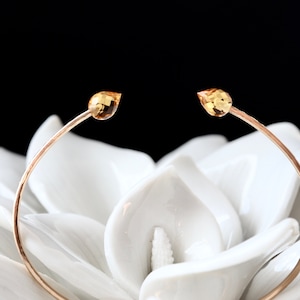 NEW Citrine Teardrop Skinny Cuff | 14K GF or Sterling Silver Citrine Birthday Birthstone Bracelet | Double Golden Gem Bangle for Her