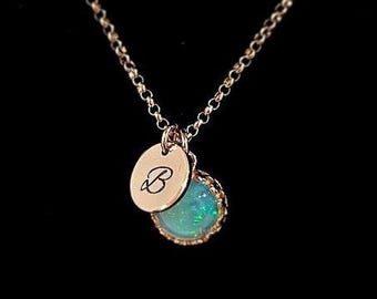 Collar Real de Ópalo Natural en Oro Laminado de 14K o Plata de Ley 925, Piedra Natal de Octubre