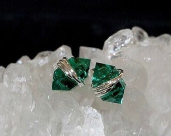 2.5 Ct Emerald Geo Studs | May Birthstone Double Terminated Dainty Earrings | Lab Emerald Jewelry Gift for Her | May Birthday Gift for Her