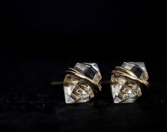 2 Ct Clear Quartz Geo Studs | April Birthstone | Natural Raw Quartz Earrings | Bridal Earrings | Herkimer Shaped Diamond Studs for Her