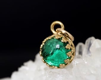 2.5 Ct Emerald Charm or Pendant | May Birthstone Birthday Gift | 14Kt Yellow Solid Gold, Gold Fill, Sterling Silver | Mothers Gift Necklace