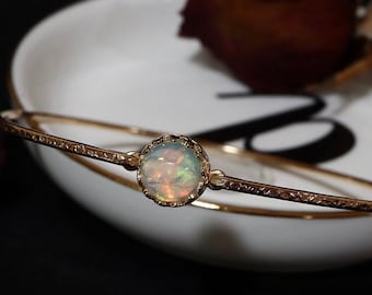 Genuine Opal Bangle Bracelet / Natural Ethiopian Welo Opal October Birthstone Gift for Her / 925 Sterling or 14K Gold Filled Libra Jewelry