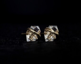 2 Ct Clear Quartz Geo Studs | April Birthstone | Natural Raw Quartz Earrings | Bridal Earrings | Herkimer Shaped Diamond Studs for Her