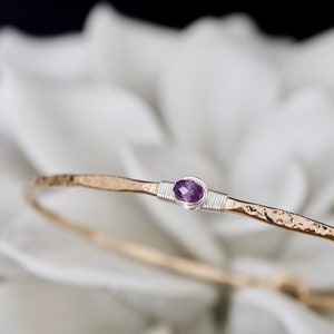 Amethyst Signature Bangle | February Pisces Birthstone Bracelet Jewelry | Delicate 6th Anniversary Gift for Wife | Precious Metal Jewelry