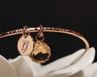 Engraved Genuine Citrine Charm Bracelet | November Birthstone Jewelry | Personalized Gemstone Jewelry | November Birthday Gift for Her