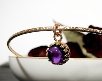 Amethyst Royal Charm Bangle | February Birthstone Bracelet | Engraved Birthstone Bangle | Push Present for New Mom Gift | Pisces Bday Gift