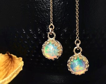 Opal Royal Threads | Genuine Welo Opal Dangle Threader Earrings | 14Kt Gold Filled or Sterling Silver Womens Statement Earrings Gift for Her