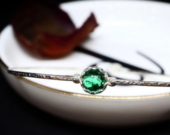 Delicate Emerald Bangle Bracelet | 14Kt Gold Filled or Sterling Silver May Birthstone Gift | Dainty Emerald Jewelry Birthday Gift
