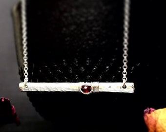 Genuine Ruby Bar Necklace / July Birthstone Mothers Jewelry / 925 Sterling or 14K Gold Filled Ruby Jewelry Gift for Her / Longido Ruby Jewel