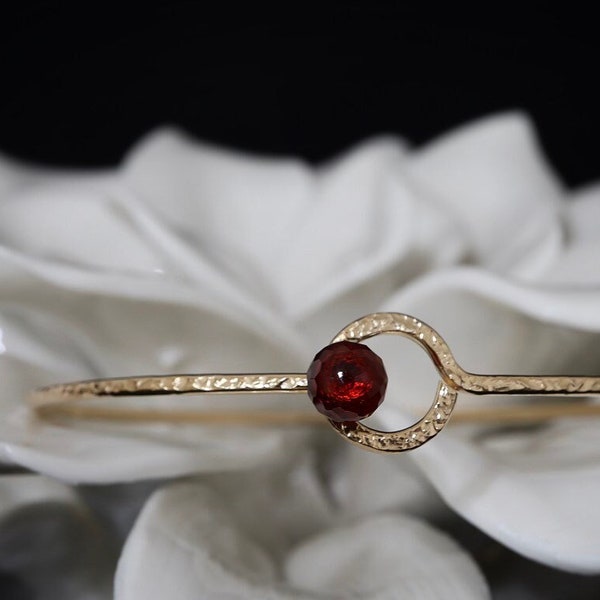 2.25 Garnet Orbit Bangle | January Birthstone | 14K Gold Filled or Sterling Silver | 2nd Wedding Anniversary | January Birthday Bracelet