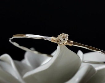Herkimer Diamond Bangle Bracelet / April Birthstone / Rose Gold Gemstone Bangle / Bridal Bracelet / Bridesmaid Gift / Gift for Mom