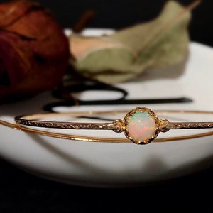 Welo Opal Royal Skinny Bangle | Ethiopian Welo Opal Solitaire Bracelet | October Birthstone Gift for Her | Dainty Libra Birthday Gift