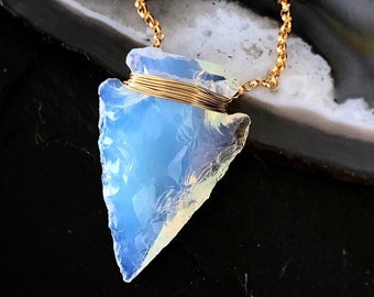 Opalite Mini Arrowhead Necklace | Sterling Silver or 14Kt Gold Filled Manmade Glass Arrowhead Necklace | Rose Gold Boho Jewelry Gifts