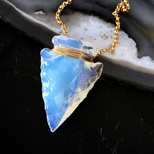 Collana con punta di freccia mini opalite / Collana con punta di freccia in argento sterling o oro 14Kt riempito di vetro artificiale / Regali di gioielli Boho in oro rosa