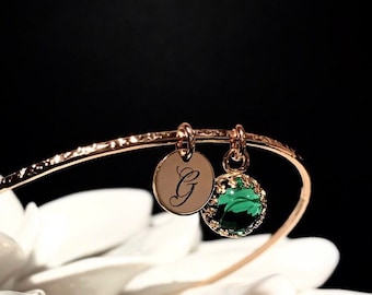 2.5 Emerald Royal Charm Bangle | Custom May Birthstone Birthday Gift | New Mother Celebration Jewelry Gift for Her | Personalized Bracelet