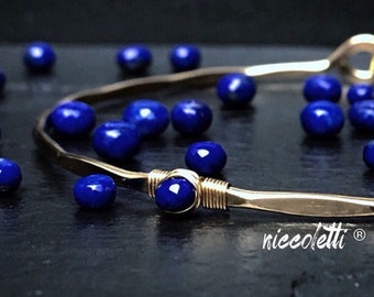Lapis Lazuli Solitaire Bangle Bracelet Gift for Her / Alternate September Birthstone / 7th or 9th Wedding Anniversary Gemstone Gift for Wife