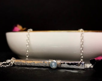 Aquamarine Signature Bar Necklace | 14k Gold Filled or 925 Sterling Silver | March Birthstone Jewelry | Christmas Present Necklace