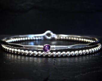 bangle bracelet amethyst genuine february birthstone thin stacking mothers gift jewelry gold aquarius
