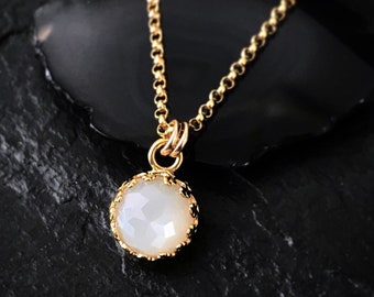 Colar real de pedra da lua branca de 2 quilates | Colar solitário com pedra do mês de junho em ouro 14K | Colar com pingente de pedra da lua genuína em prata esterlina