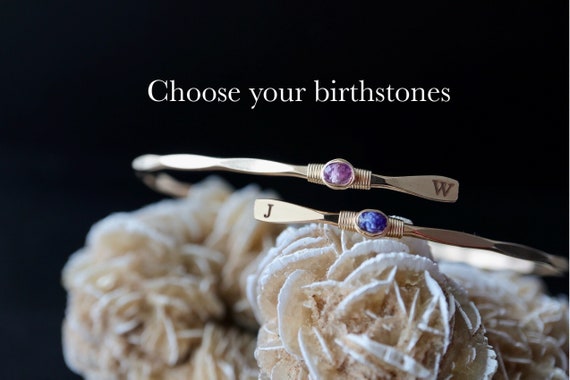 Custom Birthstone Bypass Bangle | His and Hers, Mother Daughter Jewelry | Mother of the Bride Gift | Bride Groom Birthstone Gift For Mom