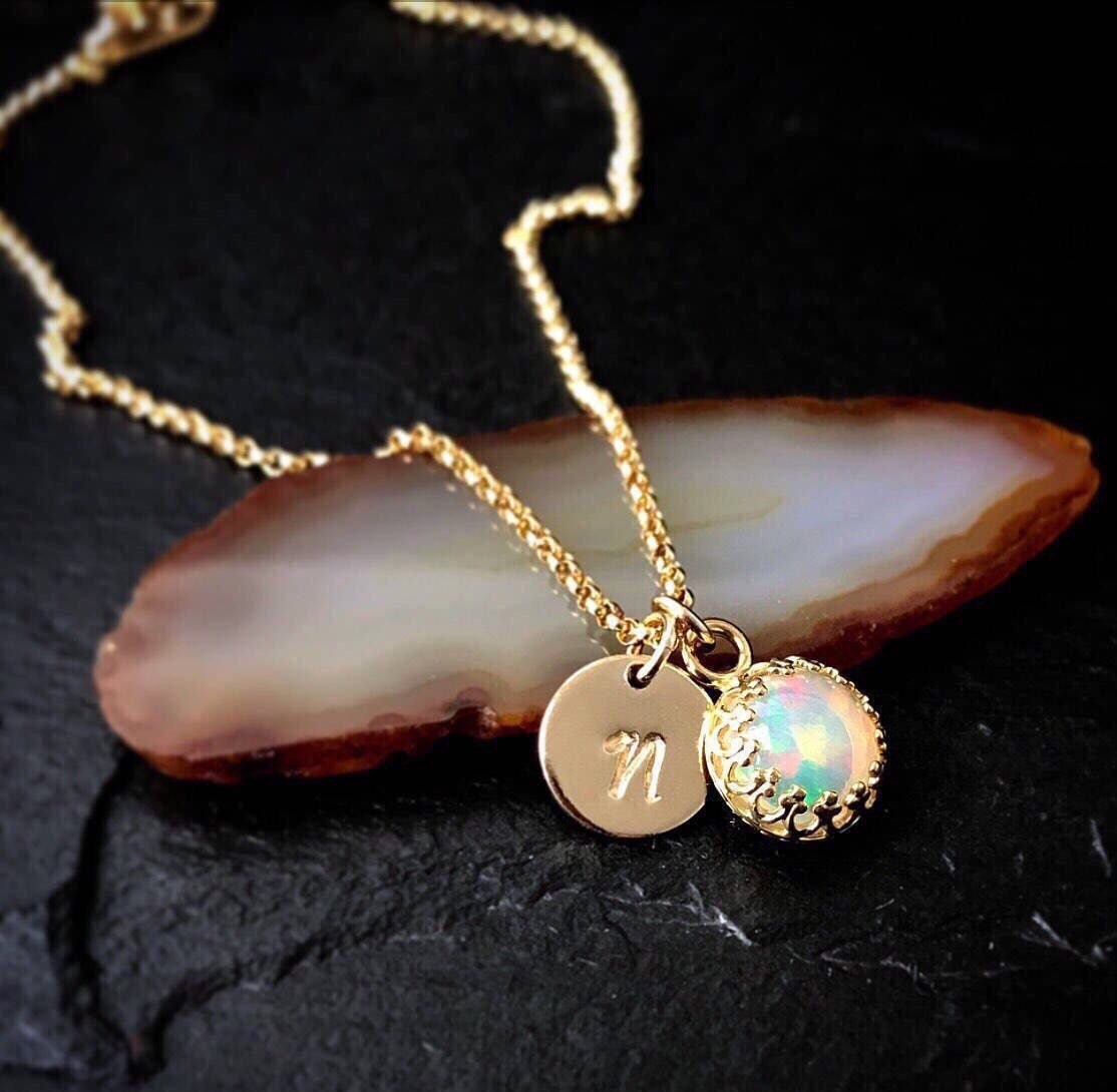 Real Opal Necklace / Welo Opal October Birthstone Necklace 14k | Etsy