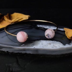 Peruvian Pink Opal Dyad Cuff | October Birthday Gift Libra Birthstone | Natural Blush Pink Neutral Matte Opal Jewelry for Her