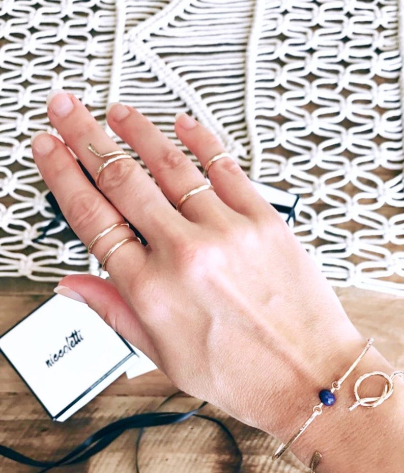 Floating Blue Topaz Bangle Sterling Silver or 14k Gold Fill Bracelet December Birthstone Gift Mothers Jewelry Push Gift Scorpio