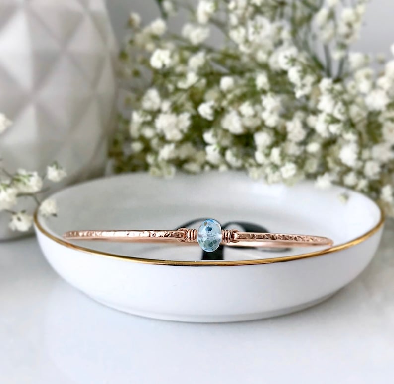Floating Blue Topaz Bangle Sterling Silver or 14k Gold Fill Bracelet December Birthstone Gift Mothers Jewelry Push Gift Scorpio