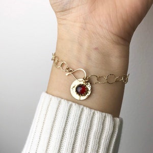 3 Ct Garnet Charmed Bracelet | January Birthstone Jewelry Gift for Her | Textured Chain Bracelet Mothers Day Gift | January Birthday Gift