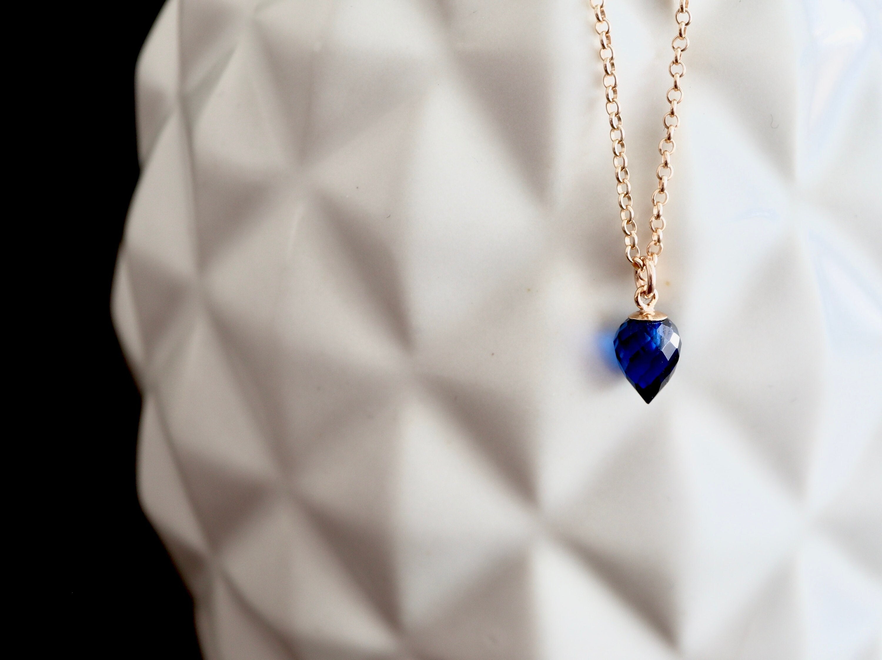 NEW Tiny Sapphire Inverted Teardrop Necklace | 14Kt Gold Filled or Sterling Silver September Birthstone Jewelry | Sapphire Pendant Gift