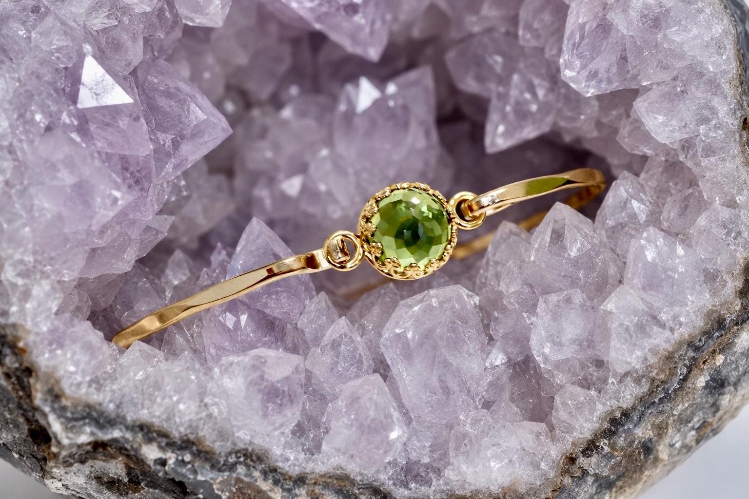 Peridot Royal Bangle - August Birthstone Bracelet in Sterling Silver or…