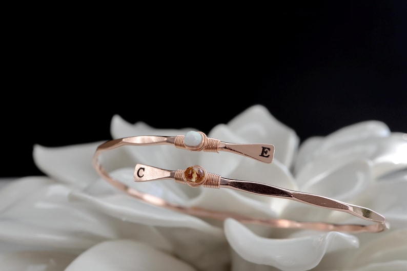 Custom Birthstone Bypass Bangle | His and Hers, Mother Daughter Jewelry | Mother of the Bride Gift | Bride Groom Birthstone Gift For Mom image 2
